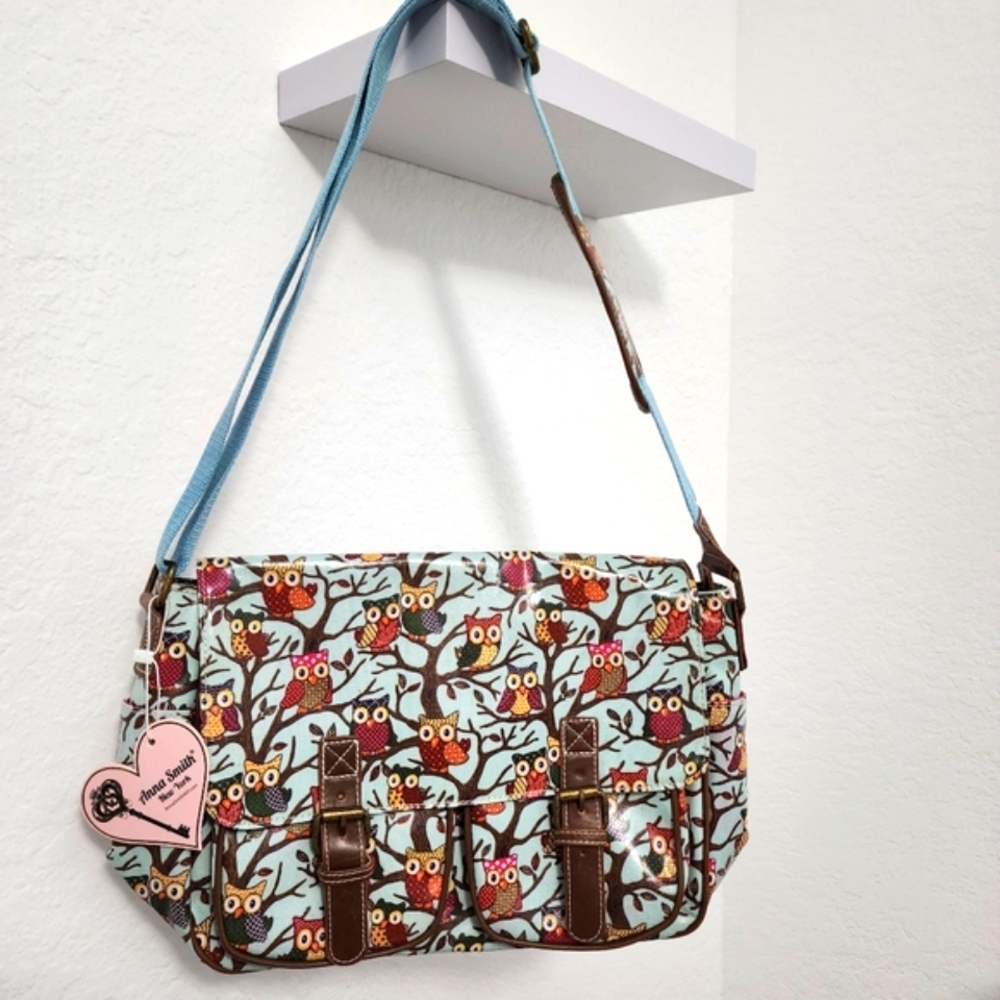 Anna Smith New York Women's Owl Print New Satchel Bag.